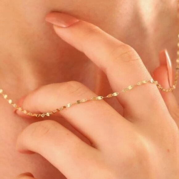 Minimalist Gold Sparkle Chain Necklace Waterproof Everyday Jewelry Non-tarnish - Picture 2 of 13